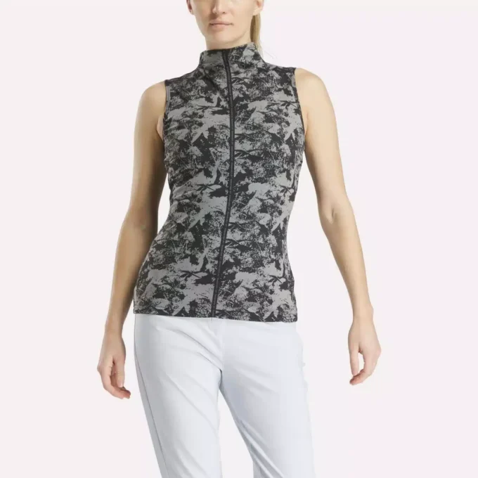 Ærmeløs golfbluse til kvinder med høj hals – abstrakt Vector-print