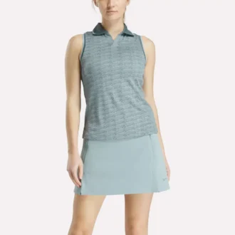 Ærmeløs golfpolo til kvinder i tonet Vector Jacquard