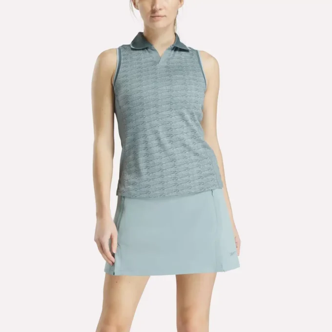 Ærmeløs golfpolo til kvinder i tonet Vector Jacquard