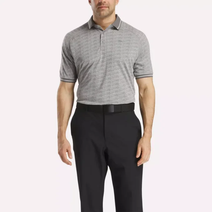 Herre-poloskjorte med korte ærmer i tonet Vector Jacquard med ribkant Herre-poloskjorte med korte ærmer i tonet Vector Jacquard med ribkant