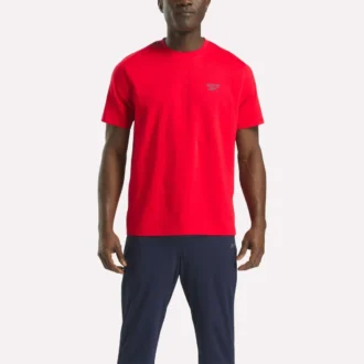 Herre-T-shirt med lille logo, rund hals og korte ærmer