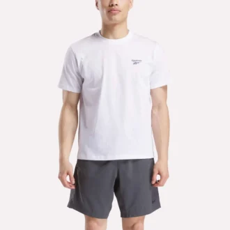 Herre-T-shirt med lille logo, rund hals og korte ærmer