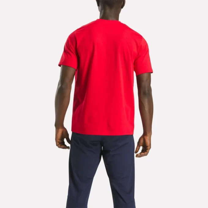 Herre-T-shirt med lille logo, rund hals og korte ærmer