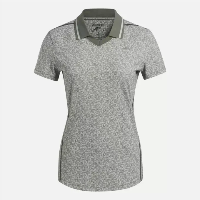 Johnny Collar Micro Floral Polo-shirt med korte ærmer til kvinder Johnny Collar Micro Floral Polo-shirt med korte ærmer til kvinder