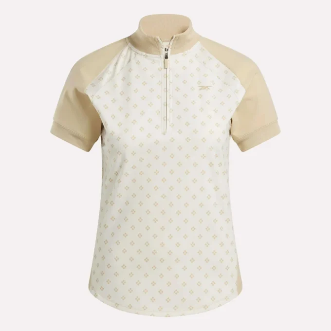 Kortærmet 1/4 lynlås mini-top med argyle-print til kvinder Kortærmet 1/4 lynlås mini-top med argyle-print til kvinder