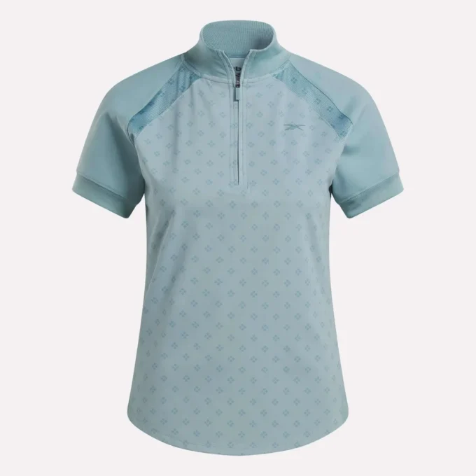 Kortærmet 1/4 lynlås mini-top med argyle-print til kvinder Kortærmet 1/4 lynlås mini-top med argyle-print til kvinder